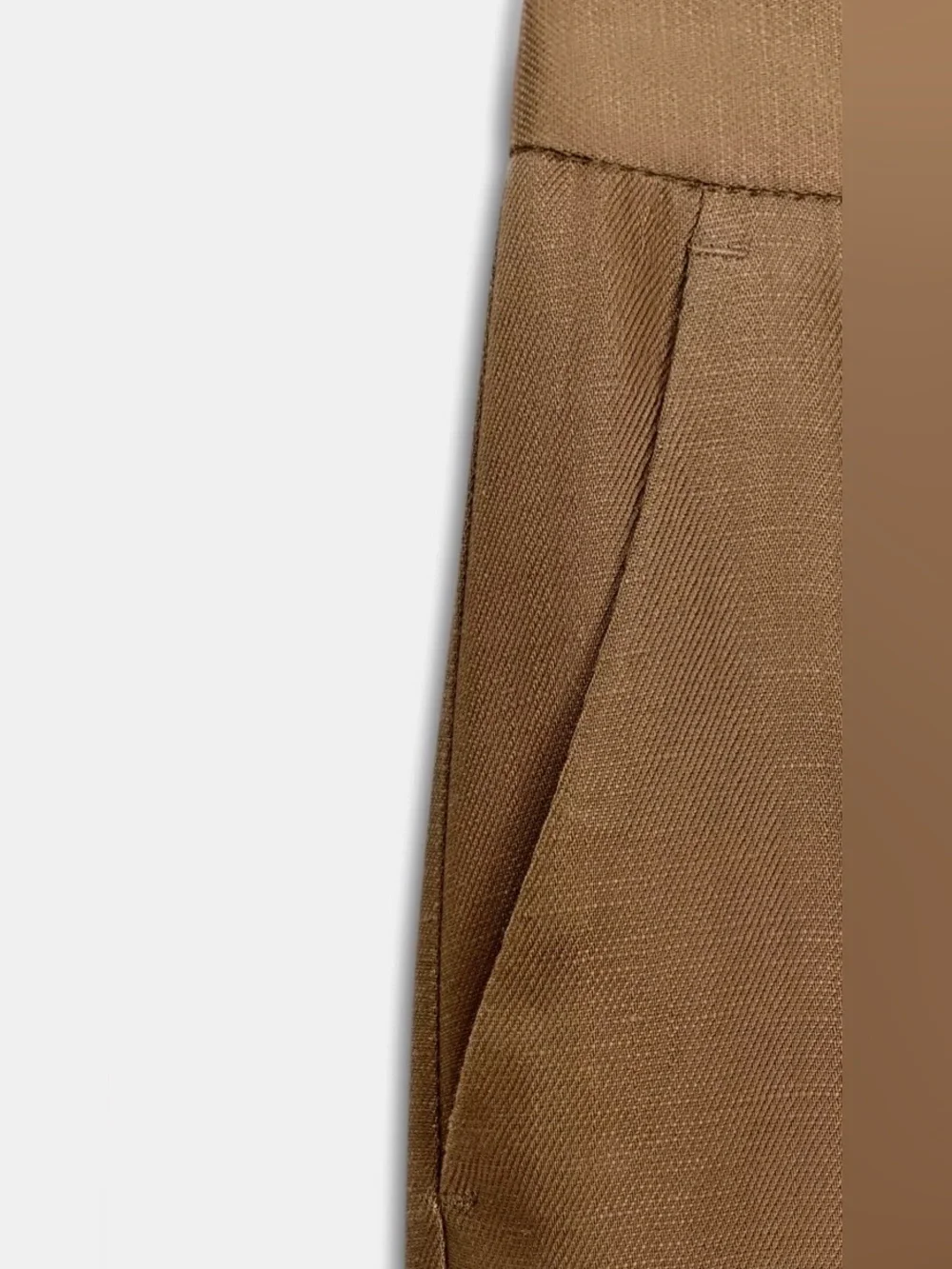 Zara NWT Brown Linen Blend High Rise Straight Leg Tailored Trousers
